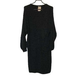 Vintage Mirrors of Krizia Black Angora Lambswool Long Sleeve Knit Sweater Dress